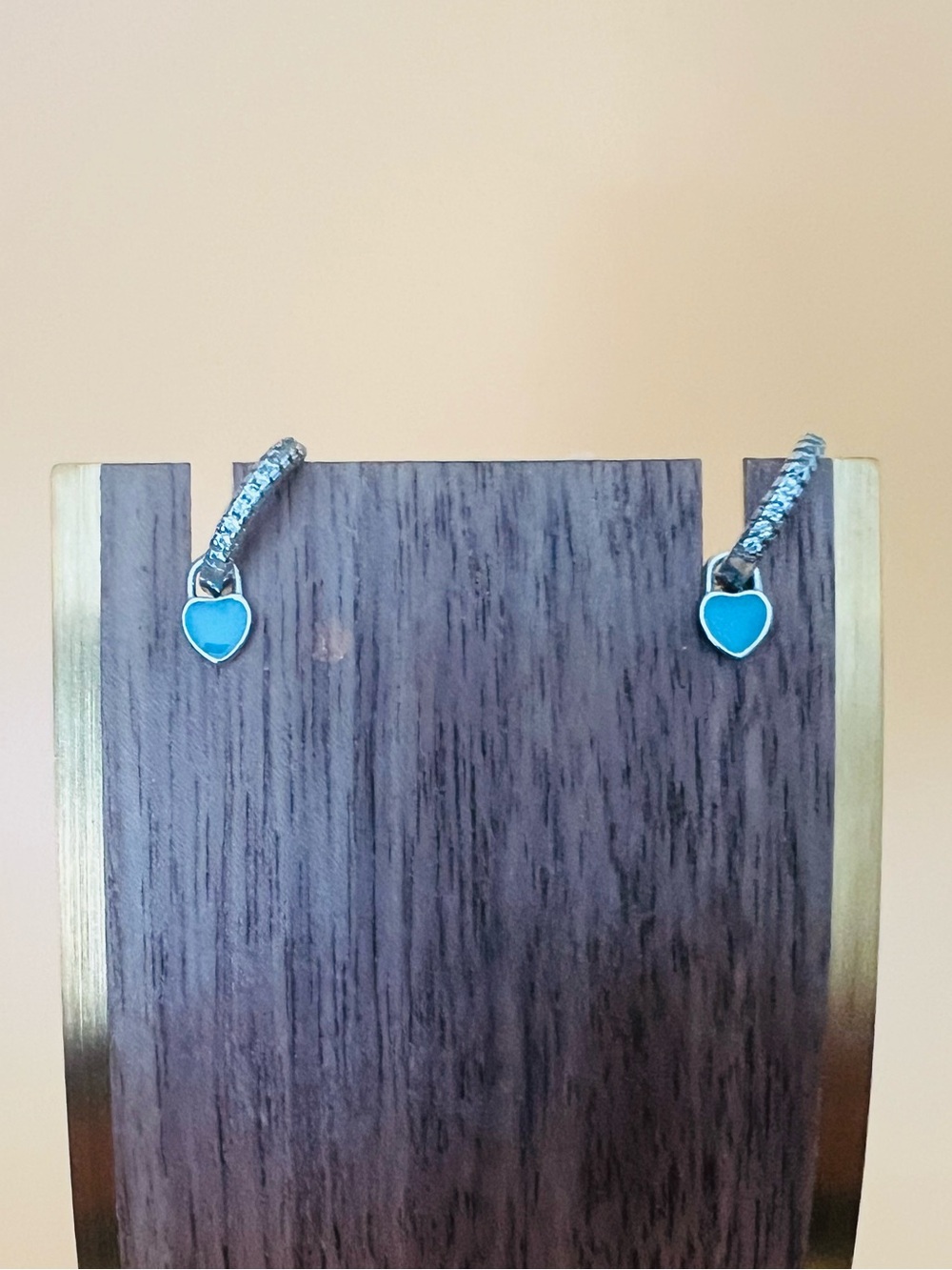 silver & blue enamel heart earrings stamped .925